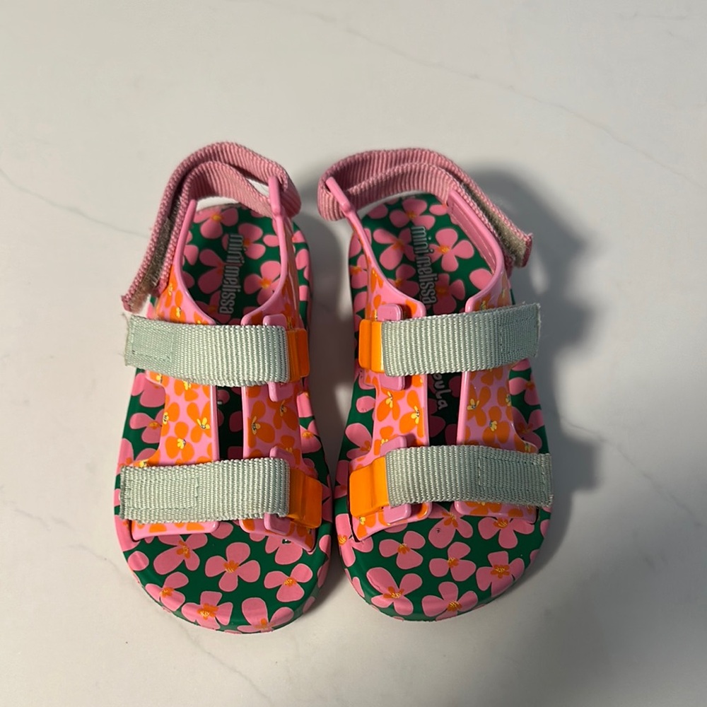 Mini Melissa Playful Pink and Orange Sandals with Secure Ankle Strap